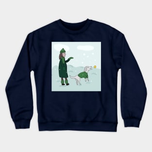 Dog walk in the snow Crewneck Sweatshirt